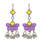 Load image into Gallery viewer, Abhinn Afghani Silver Plated Floral Design Yellow-Purple Glass Dangler Earrings For Women