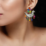 Load image into Gallery viewer, Abhinn Silver Oxidised Pigeon Bird Multi Colour Stud Earring for Women