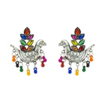 Load image into Gallery viewer, Abhinn Silver Oxidised Pigeon Bird Multi Colour Stud Earring for Women