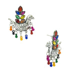 Load image into Gallery viewer, Abhinn Silver Oxidised Pigeon Bird Multi Colour Stud Earring for Women