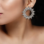 Load image into Gallery viewer, Abhinn Unique Silver Oxidised Sun Shaped Stud Earrings For Women