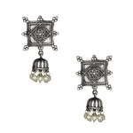 Load image into Gallery viewer, Abhinn Silver Replica Square Shape Studs With Small Jhumki Earrings For Women