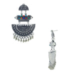 Load image into Gallery viewer, Abhinn Silver Oxidised Temple Design Multi Colour Dangler Earring For Women