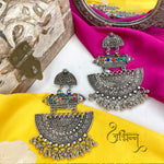 Load image into Gallery viewer, Abhinn Silver Oxidised Temple Design Multi Colour Dangler Earring For Women