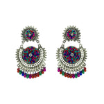 Load image into Gallery viewer, Abhinn Afghani Silver Oxidised Multi Colour Embroidery Dangler Earrings for Women
