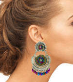 Load image into Gallery viewer, Abhinn Silver Oxidised With Multi Colour Beads Embroidery Earrings For Women
