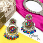 Load image into Gallery viewer, Abhinn Silver Oxidised With Multi Colour Beads Embroidery Earrings For Women