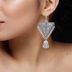 Load image into Gallery viewer, Abhinn Silver Plated Oxidised Triangle Shape Dangler & Jhumki Earrings For Women