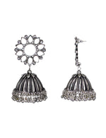 Load image into Gallery viewer, Abhinn Afghani German Silver Mirror Stud Jhumka Earrings for Women