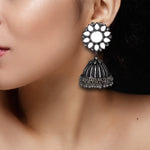 Load image into Gallery viewer, Abhinn Afghani German Silver Mirror Stud Jhumka Earrings for Women