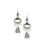 Load image into Gallery viewer, Abhinn Silver Oxidised Multi Coloured Meenakari Dangler With Jhumki Earrings For Girls