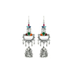 Load image into Gallery viewer, Abhinn Silver Oxidised Multi Coloured Meenakari Dangler With Jhumki Earrings For Girls