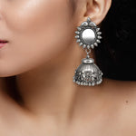 Load image into Gallery viewer, Abhinn Handmade Silver Oxidised Mirror Stud Jhumki Earrings For Women