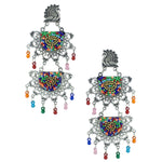Load image into Gallery viewer, Abhinn Silver Oxidised Peacock Stud Multi Colour Beaded Dangler Earring For Women