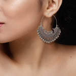 Load image into Gallery viewer, Abhinn Antique Finished Oxidised Floral And Peacock Design Hoop Earrings For Women