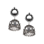 Load image into Gallery viewer, Abhinn Handmade Silver Oxidised Mirror Stud Jhumka Earrings For Women