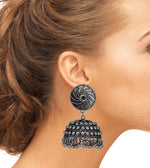 Load image into Gallery viewer, Abhinn Silver Oxidised Jhumka With Studded Silver Beads Earring For Women