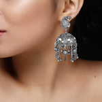 Load image into Gallery viewer, Abhinn Silver Oxidised Floral Design Jhumka With Studded Mirror Earrings For Girls