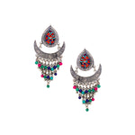 Load image into Gallery viewer, Abhinn Silver Oxidised Temple Design Beaded Dangler Earrings For Women