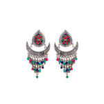 Load image into Gallery viewer, Abhinn Silver Oxidised Temple Design Beaded Dangler Earrings For Women