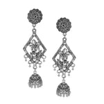 Load image into Gallery viewer, Abhinn Silver Oxidised Unique Floral Design Jhumka Earrings For Women