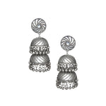 Load image into Gallery viewer, Abhinn Silver Oxidised Triple Layered Jhumka With Ghungroo Earrings For Girls