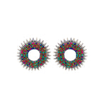 Load image into Gallery viewer, Abhinn Silver Oxidised Sun Shape Multi Colour Beaded Big Stud Earrings For Women