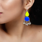 Load image into Gallery viewer, Abhinn Afghani Silver Plated Parrot Green-Blue Glass Dangler Earrings For Women
