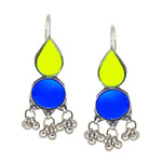 Load image into Gallery viewer, Abhinn Afghani Silver Plated Geometrical Parrot Green-Blue Glass Dangler Earrings For Women