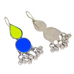 Load image into Gallery viewer, Abhinn Afghani Silver Plated Geometrical Parrot Green-Blue Glass Dangler Earrings For Women