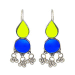 Load image into Gallery viewer, Abhinn Afghani Silver Plated Geometrical Parrot Green-Blue Glass Dangler Earrings For Women