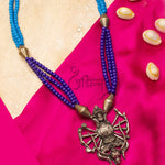 Load image into Gallery viewer, Abhinn Oxidized German Silver Goddess Durga Pendant with Blue Pearls