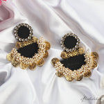 Load image into Gallery viewer, Hastkalakari Handmade Ethnic Fabric Dangler Earrings With Antique Golden Coins For Women