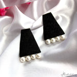 Load image into Gallery viewer, Hastkalakari Handmade Elegant Geometrical Black Fabric Stud Earrings With Pearl For Women