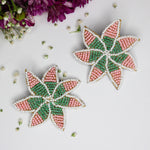Load image into Gallery viewer, Hastkalakari Handmade Trendy Star Shape Beaded Pink-Green Stud Earrings For Women