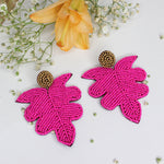 Load image into Gallery viewer, Hastkalakari Handcrafted Minimal Pink Leaf Design Beaded Dangler Earrings For Women