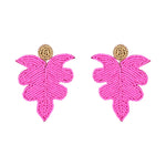 Load image into Gallery viewer, Hastkalakari Handcrafted Minimal Pink Leaf Design Beaded Dangler Earrings For Women