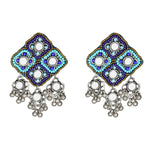 Load image into Gallery viewer, Hastkalakari Handmade Diamond Shape Mirror Beaded Earrings