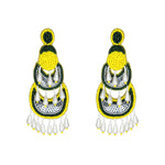 Load image into Gallery viewer, Hastkalakari Handcrafted Trendy Green-yellow Beaded Dangler Earrings For Women