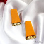 Load image into Gallery viewer, Hastkalakari Handmade Elegant Geometrical Yellow Fabric Stud Earrings With Antique Golden Coins For Women