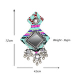 Load image into Gallery viewer, Hastkalakari Handmade Sea-Green Mirror Work Fabric Earrings With Silver Motifs For Women