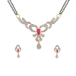 Load image into Gallery viewer, Abhinn Designer Knot Shape Mangal Sutra With Earrings Pink-White AD Stones Stones