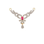 Load image into Gallery viewer, Abhinn Designer Knot Shape Mangal Sutra With Earrings Pink-White AD Stones Stones
