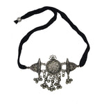 Load image into Gallery viewer, Abhinn Silver Oxidised Floral Design Choker With Ghungroo