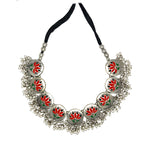 Load image into Gallery viewer, Red Silver Oxidised Afghani Necklace Sets