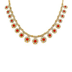 Load image into Gallery viewer, Royal Gold Plated Designer Kundan Crystal Stone Floral Design Necklace and Stud Earrings with White Red Stones