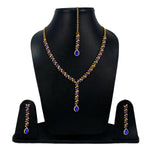 Load image into Gallery viewer, Royal Gold Plated Designer Kundan Stone Leaf Design Necklace and Dangler Earrings with White Blue Stones with Mangtika