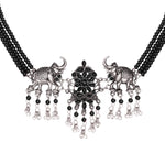 Load image into Gallery viewer, Abhinn Silver Oxidised Elephant And Floral Design Black Choker Set For Women