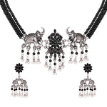 Load image into Gallery viewer, Abhinn Silver Oxidised Elephant And Floral Design Black Choker Set For Women