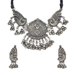 Load image into Gallery viewer, Abhinn Stylish Black Polished Floral And Peacock Design Mirror Choker Set For Women